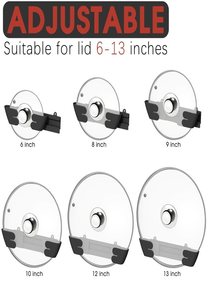 Nicejak Adjustable Universal Pot Lid Holder Organizer - Upgraded Patented Pan Lids Organizers Inside Cabinet Door Wall Mount Pots Top Rack for Kitchen Cupboard Fit 6" to 13" (4Pack-Black) - Image 3